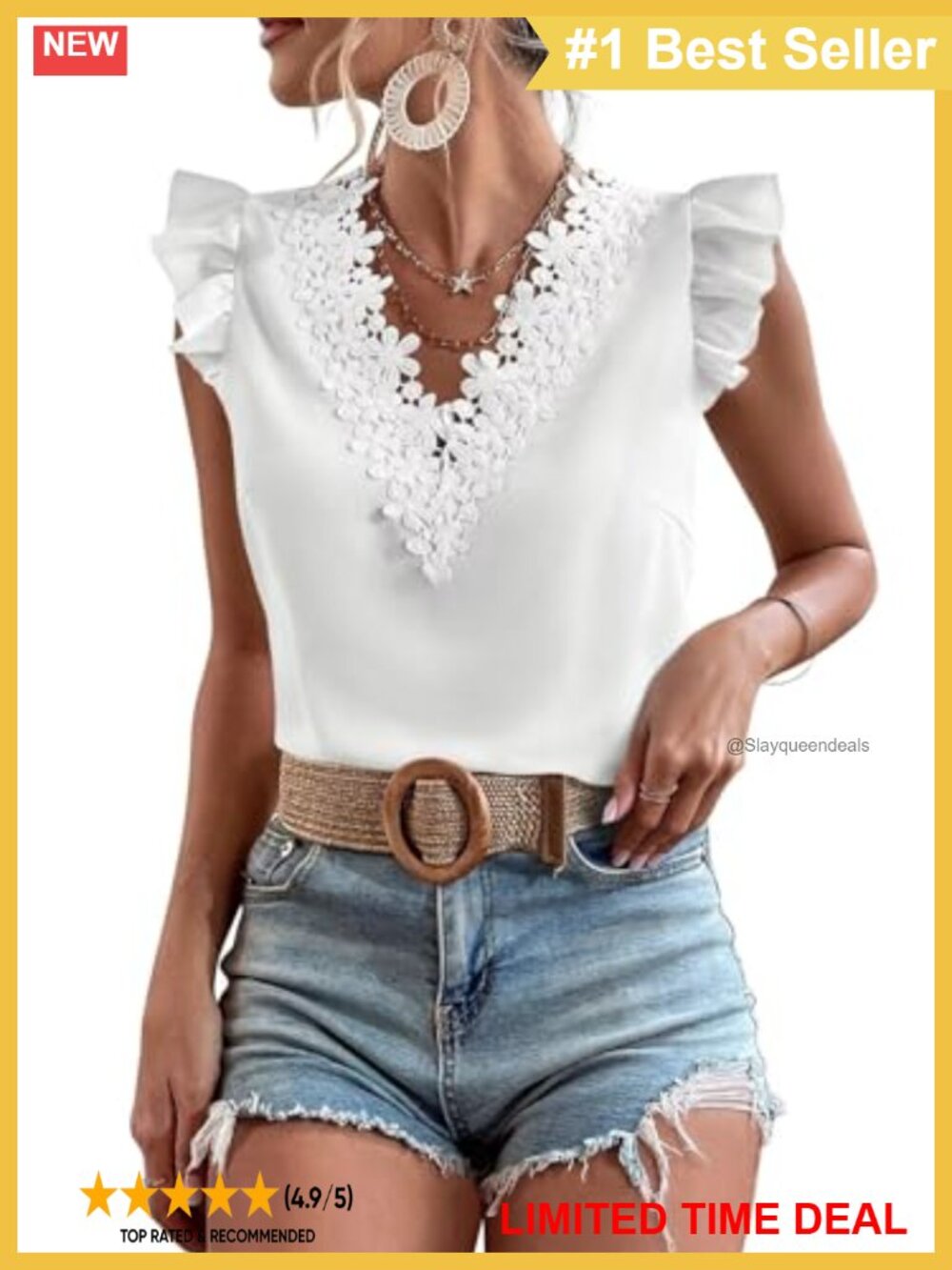 Floral Lace V-Neck Ruffle Sleeve Blouse
